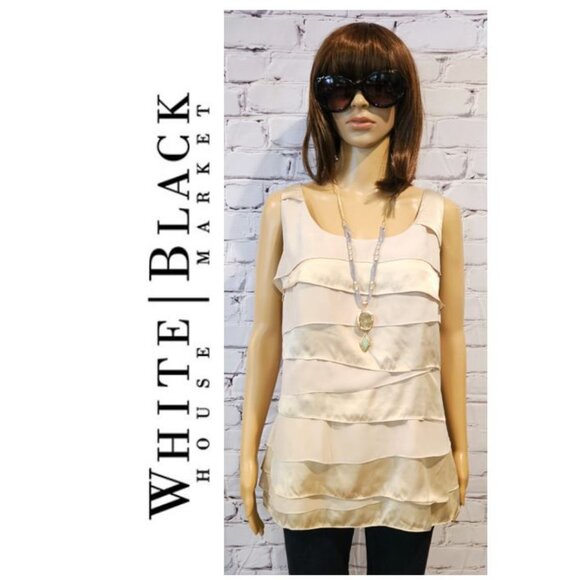 WHITE HOUSE BLACK MARKET - sleeveless layered ruffle tan coloured blouse - Picture 4 of 10